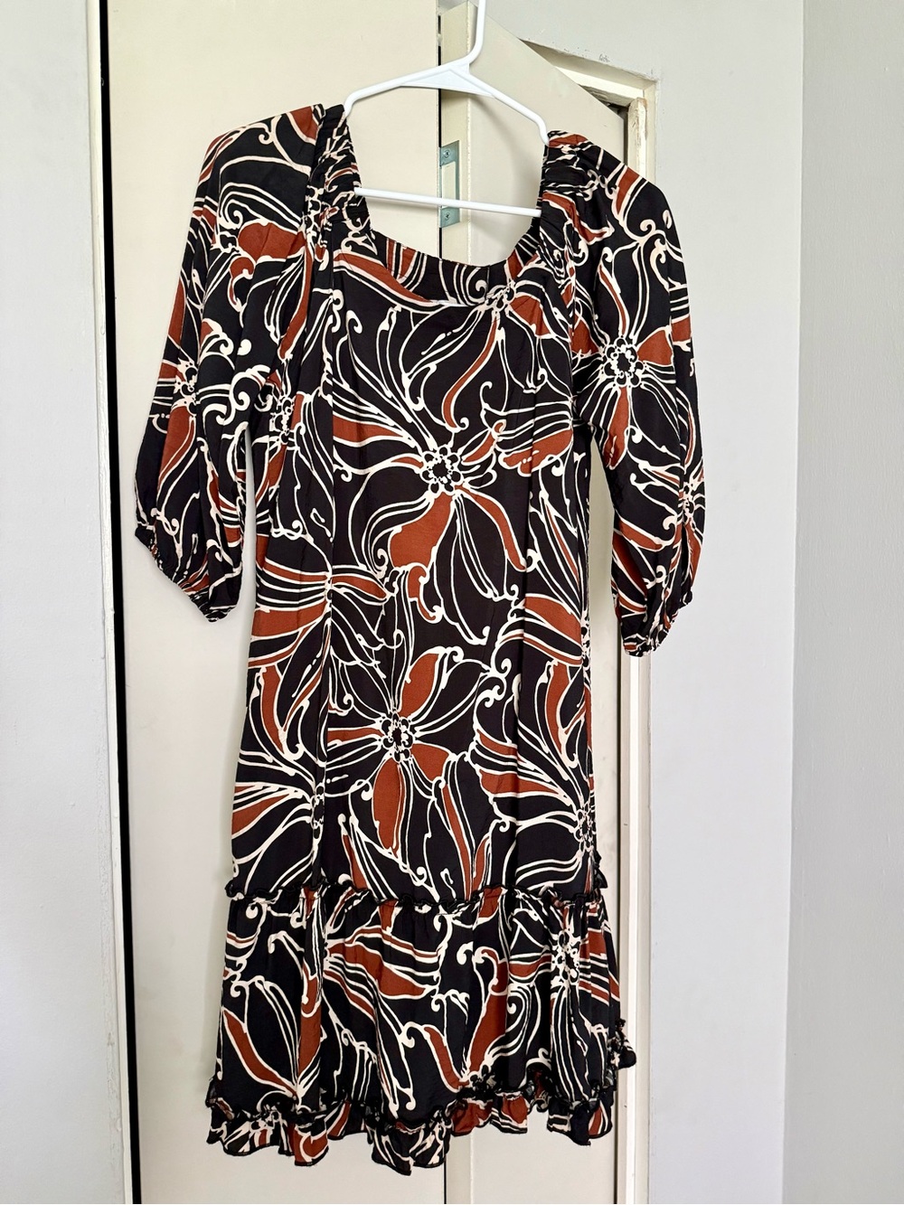 Women’s Black & Rust Floral Print Dress